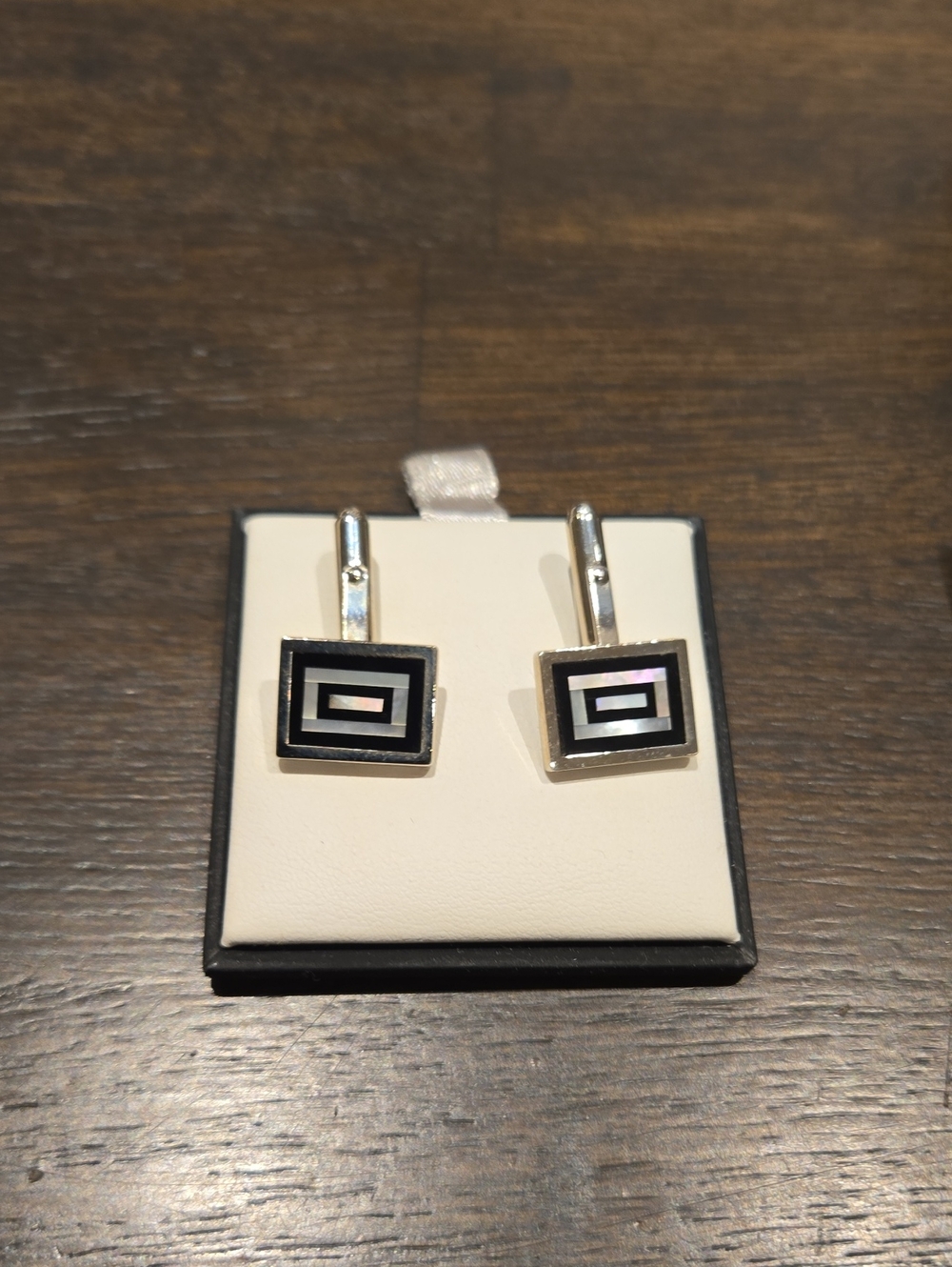 David Donahue  Silver and Black Rectangular Inlay Cuff Links